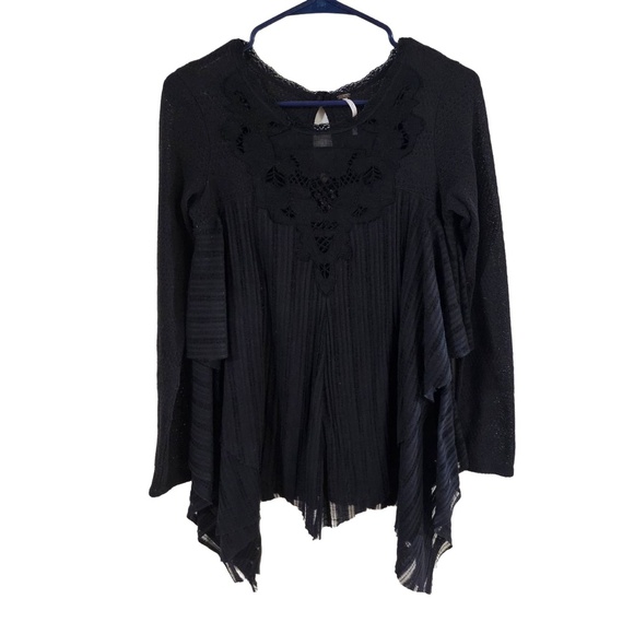 Free People Womens Size Small/Petite Black Ruffle Lace Tunic Top Boho Chic - Picture 12 of 13